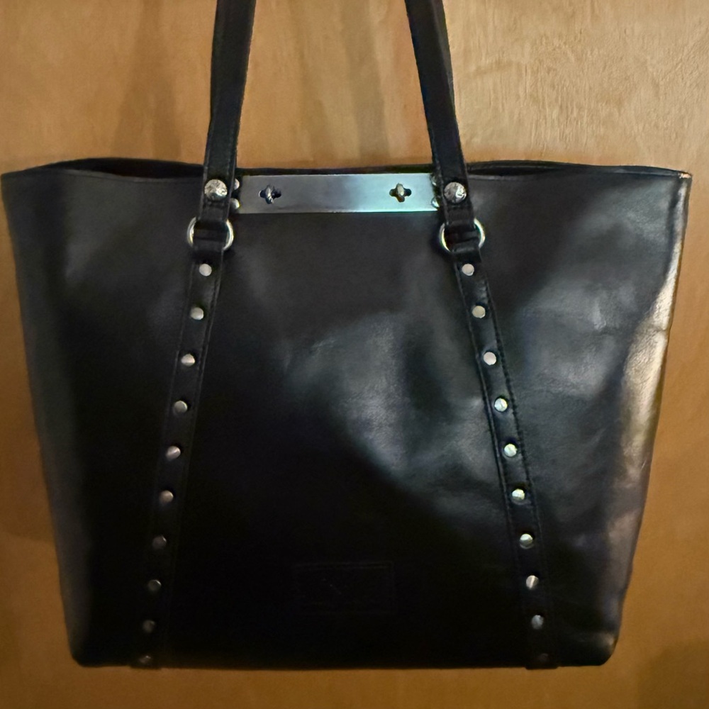 Patricia Nash Black Leather Tote with Metal Accents